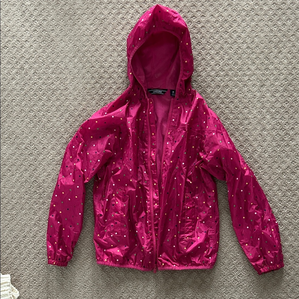 Lands' End Fuchsia Raincoat with Polka Dots